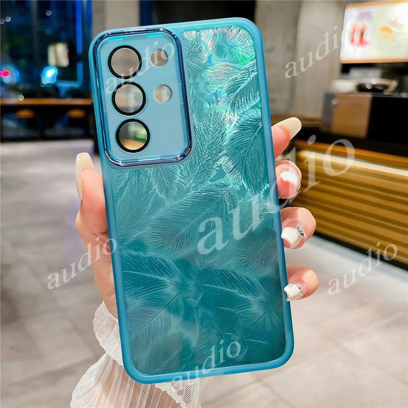 Ốp điện thoại lấp lánh lông vũ bằng Laser Realme C85 Pro 4G 5G cho realme C85x C85 Pro C85Pro 4G với màng bảo vệ ống kính máy ảnh đầy đủ Ốp lưng lông vũ trong suốt cho RealmeC85 Pro 4G 5G