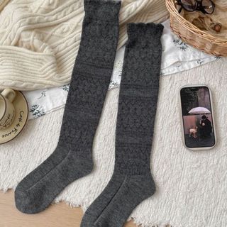 Tất bắp chân rỗng WOAY, Tất ống dài xếp chồng lên nhau ấm áp thoáng khí, Tất ống giữa đường phố Harajuku dệt kim thông thường Thu đông