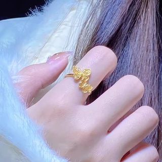Kgd999 Vàng Nguyên Chất Hai Nhẫn Bướm Nhẹ Sang Trọng Niche 24K Vàng Nguyên Chất Ren Bướm Nhẫn Vàng Sống Đuôi Nhẫn