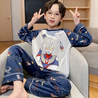 Bộ đồ ngủ bé trai 2026 – Pyjama siêu nhân hoạt hình, dài tay cotton mềm thoáng