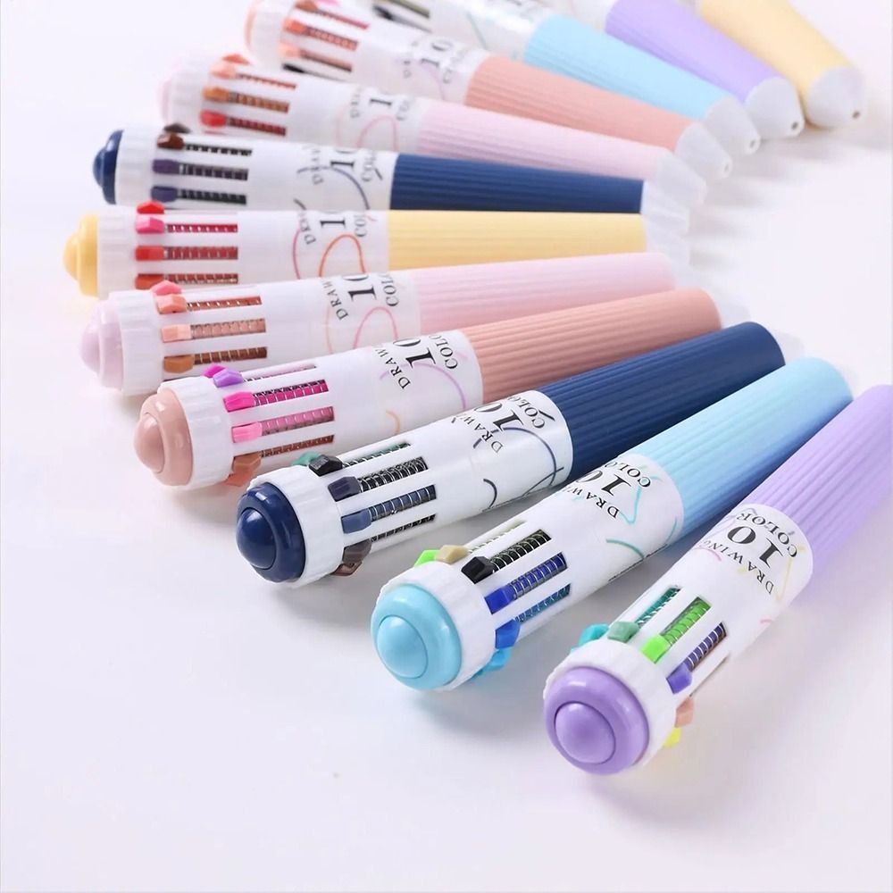 HIGHVIEWLS 3 Cái / hộp Bút Bi Vẽ, Bút Bi Nhiều Màu Sắc Có Thể Thu Vào, Quà Tặng 10 Màu 0.8 Mm Bút Nhiều Màu Để Vẽ Tranh Học Đánh Dấu