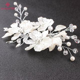< zhuliye789 > Cô Dâu Pha Lê Ngọc Trai Hoa Trang Sức Tóc Cưới Phụ Kiện Tóc Sang Trọng