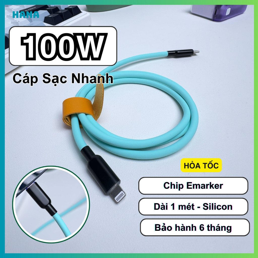 Cáp Sạc Nhanh 5A Phone 100W Type C - Dẻo Mềm - Chip Emarker – Đầu kim loại - Bảo hành 6 tháng (M10)