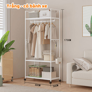 Kệ Treo Quần Áo Tích Hợp Để Đồ Đa Năng MAISON Bánh Xe Xoay 360, Giá Phơi Quần Áo Bằng Thép Không Gỉ