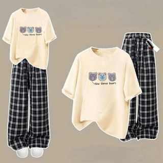 Quần Kẻ caro đen bản to+ kết hợp áo phông su form rộng tay lỡ cotton su mềmm mát-thuba94