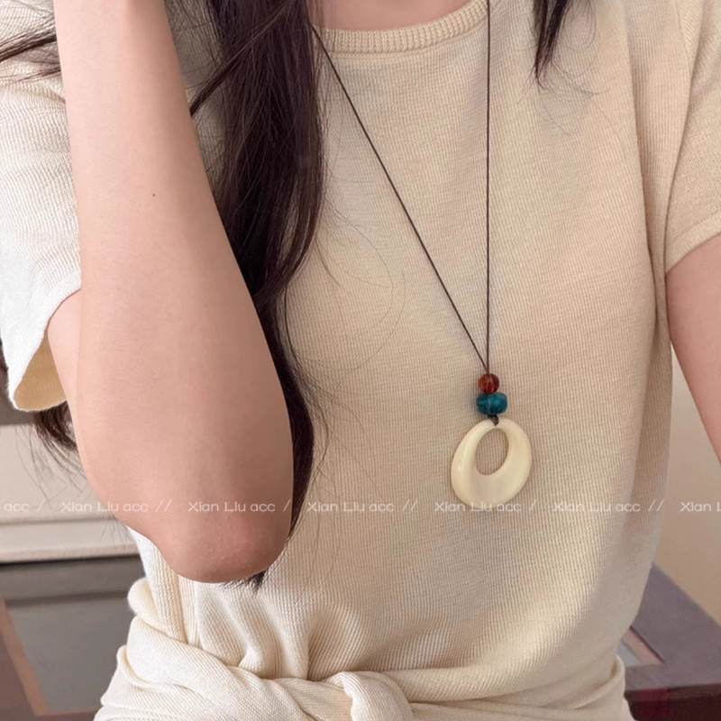 Mặt dây chuyền nhựa hình học phong cách retro Trung Hoa, thời trang đơn giản cho nữ