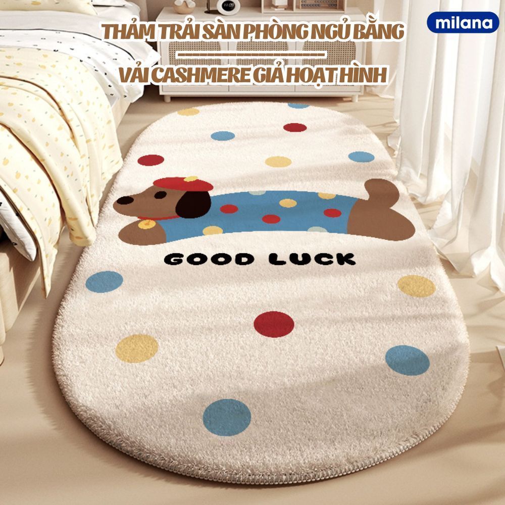 Thảm Trải Sàn Hoạt Hình Dễ Thương Giả Cashmere Lông Cừu Mềm Mịn Chống Trượt Decor Phòng Ngủ