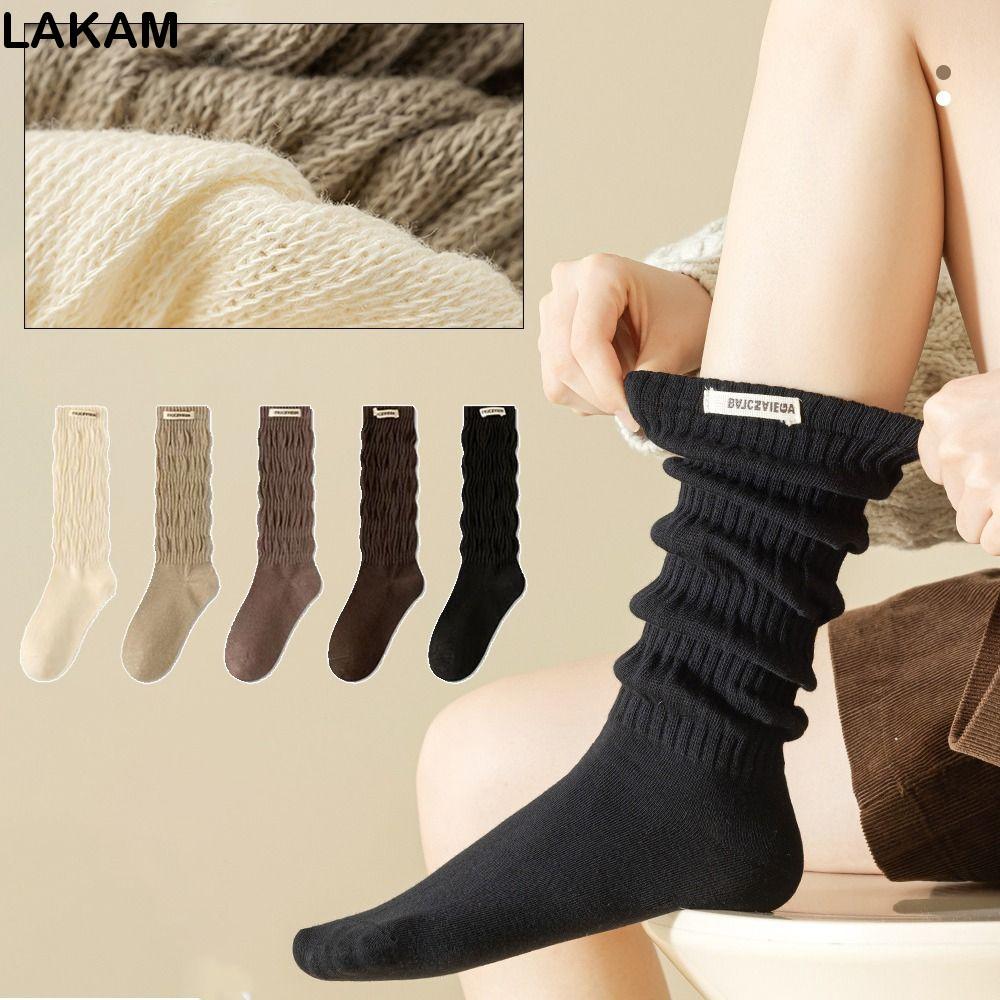 Tất bắp chân xếp tầng LAKAM, Cotton co giãn, kiểu Gothic JK ấm áp dành cho nữ