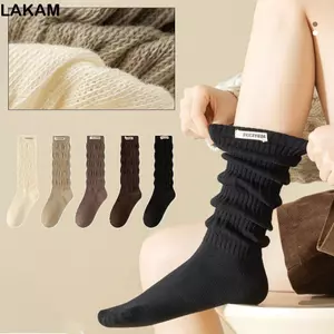 Tất bắp chân xếp tầng LAKAM, Cotton co giãn, kiểu Gothic JK ấm áp dành cho nữ