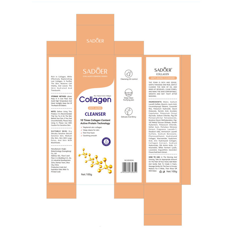 Sữa rửa mặt chống nhăn SADOER Bone Collagen Làm săn chắc nếp nhăn Làm sạch da mặt nhẹ nhàng 2025.10.31
