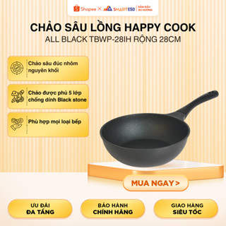 Chảo sâu lồng đúc nguyên khối đáy từ Happy Cook All Black TBWP-28IH rộng 28cm