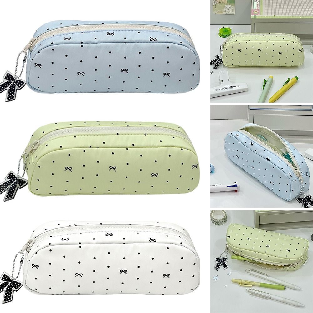 Bút Chì THFENG, Túi Đựng Bút Đa Năng Dung Tích Lớn, Kawaii Chấm Bi Nơ Cảm Ứng Mềm Văn Phòng Phẩm Túi Bảo Quản Trở Lại Trường Học