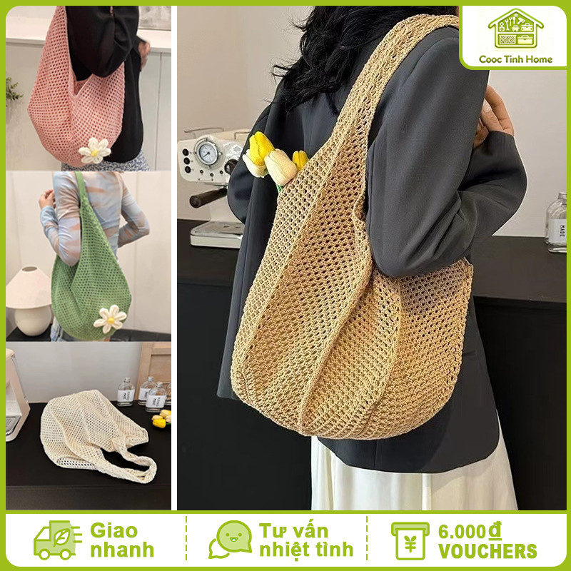 Túi Cói Đi Biển Nữ Phong Cách Hàn – Túi Tote Dệt Tay Thoáng Mát, Chống Nước, Thời Trang Mùa Hè Đa Năng