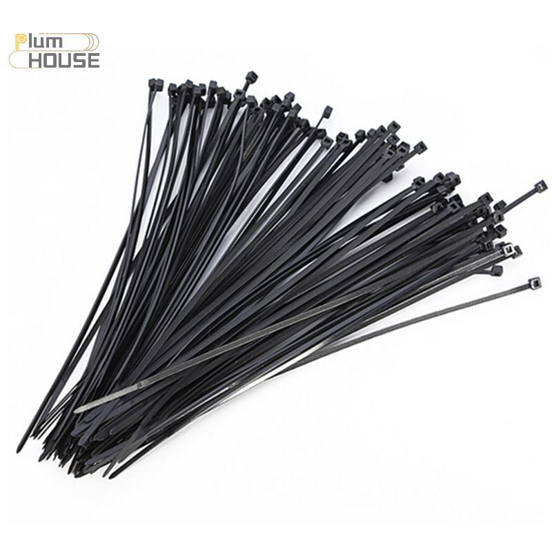 PlumHOUSE 100 Chiếc 10cm Nylon Nhựa Zip Viền Quấn Cáp Vòng Dây Tự Khóa Đen VN