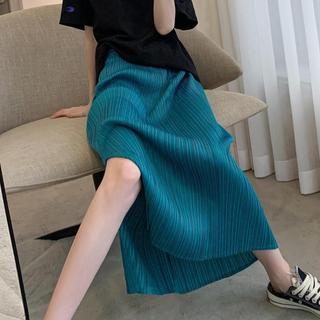Váy Issey Miyake xếp ly mùa hè, thiết kế màu trơn xẻ mông, phù hợp cả mùa xuân