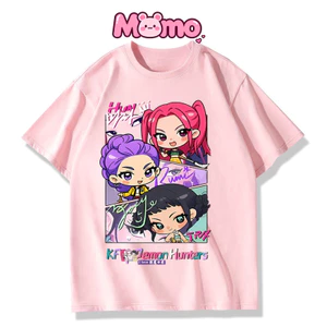 Mới KPOP Demon Hunter Trẻ Em Full Size Màu Trơn Cổ Tròn Mỏng Tay Ngắn Áo Thun Top