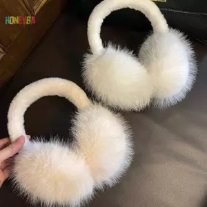 < Honeyba > Bịt Tai Giả Mềm Mại Thời Trang Mùa Đông Cho Nữ Màu Trơn Earflap Ngoài Trời Bảo Vệ Lạnh Bịt Tai