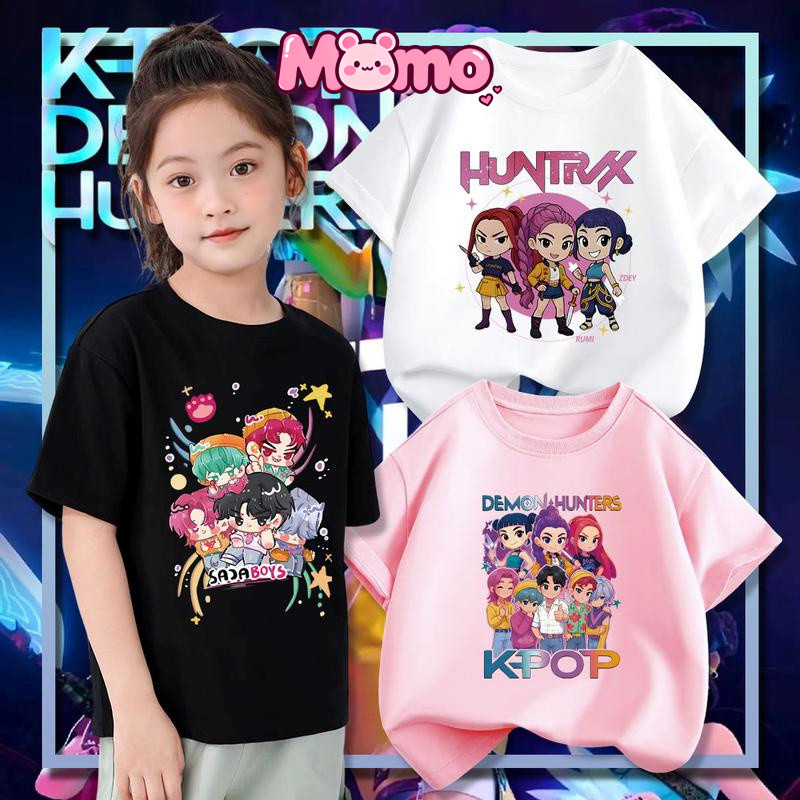 Phong Cách Mùa Hè Mới KPop Demon Hunters In Đa Năng Phong Cách Hiện Đại Thoáng Khí Cổ Tròn Tay Ngắn Áo Thun Top