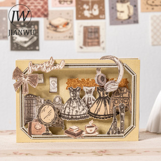 JIANWU Cô Gái Tinh Tế 100 Ngày Đấm Thẻ Series Vintage Phong Cảnh Chất Liệu Cắt Dán Memo Pad Sáng Tạo DIY Tạp Chí Văn Phòng Phẩm
