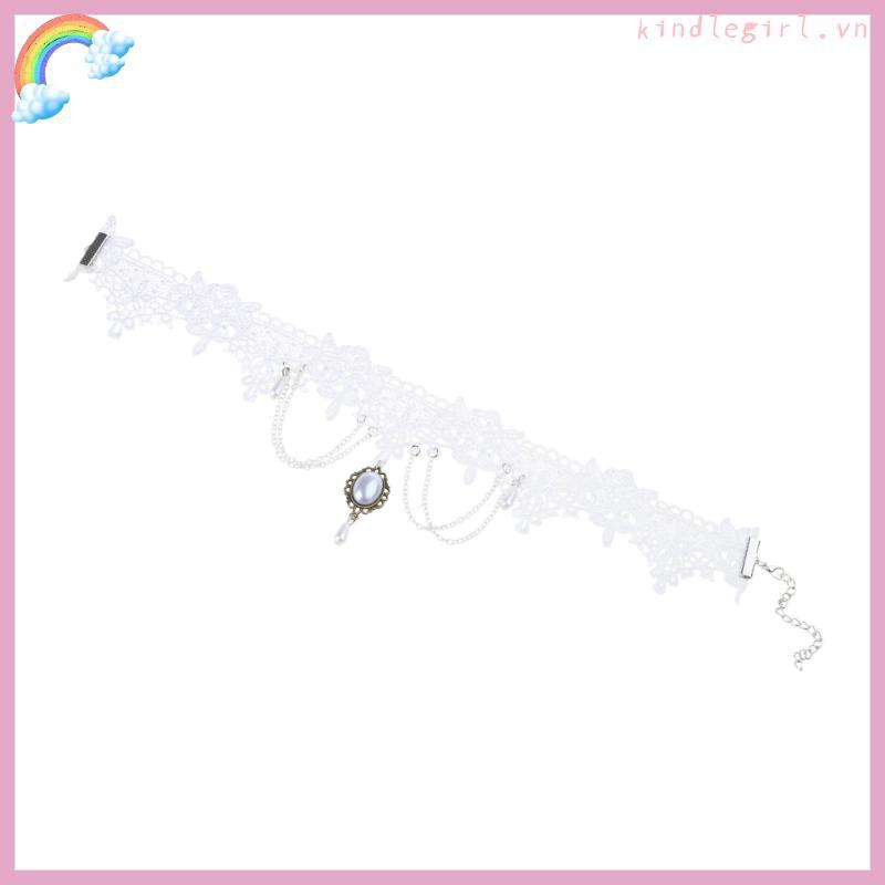 Chocker Ren Trắng Gothic Victorian Với Dangling Đá Quý