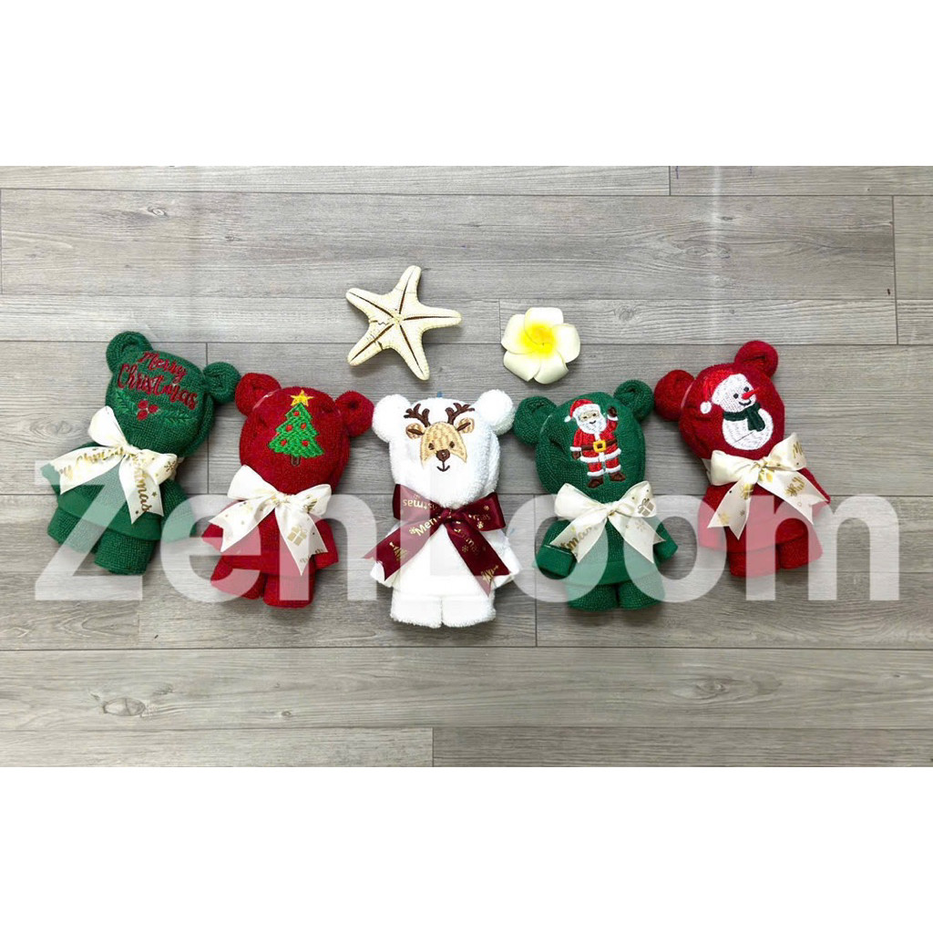 Khăn mặt Noel 30x50cm Cotton 100% – Khăn thêu gấp hình đẹp – Quà tặng Giáng Sinh độc đáo