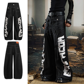 Quần Jean Nam Phong Cách Retro Mỹ, In Chữ, Unisex Cao Cấp