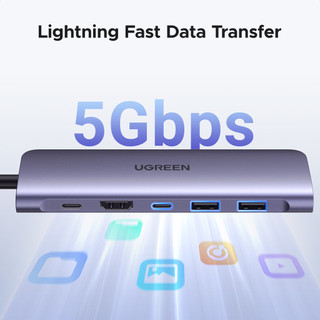 UGREEN USB C HUB 7 TRONG 1 4K @ 30hz 6 TRONG 1 Loại C sang HDMI 4K 2 Cổng USB 3.0 Đầu đọc thẻ SD TF PD100W