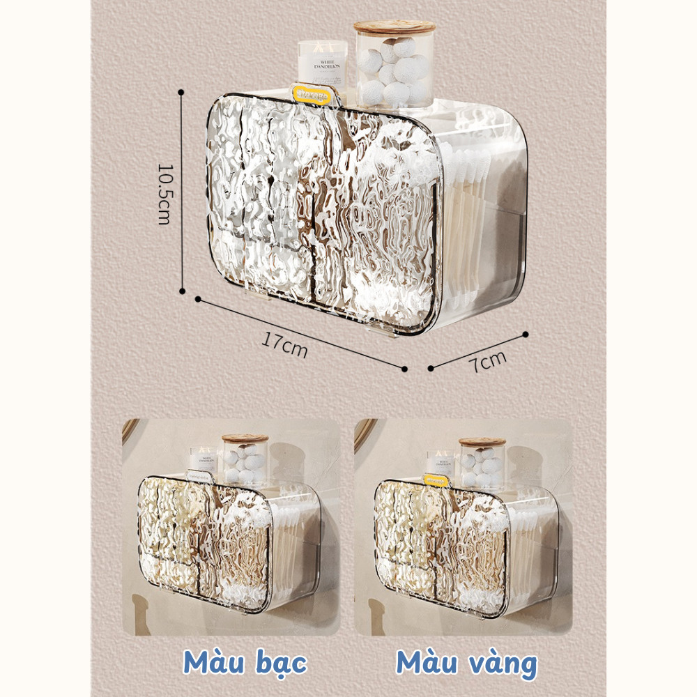 Hộp Đựng Bông Tẩy Trang, Bông Ngoáy Tai Có Nắp Chống Bụi DINO, Hộp Đựng Mỹ Phẩm 2 Ngăn Dán Tường
