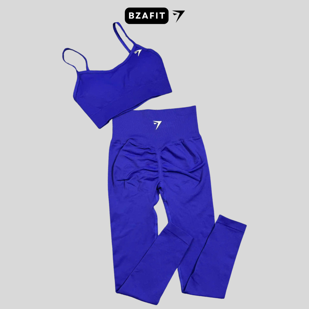 Bộ quần áo tập gym yoga,quần legging cạp cao + áo bra lưng U chất dệt kim 10% elast sẵn mút rời thay thế tiện lợi GB325