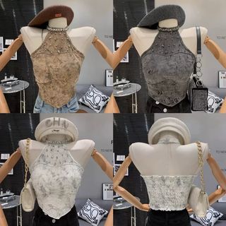Áo Vest Không Tay Nữ Có Đính Kim Cương, Co Dãn, Dây Buộc - Thể Hiện Vóc Dáng Gợi Cảm
