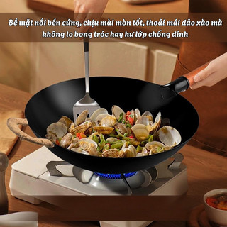 Chảo Thép Tôi Cao Cấp IKEA Mama - Chống Dính Tự Nhiên, Tay Gỗ Cách Nhiệt, Dùng Bền Lâu
