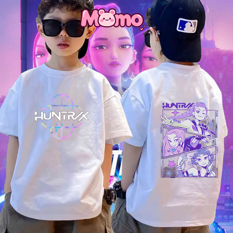 2025 Mới Kpop Demon Hunter Áo Thun Trẻ Em Dễ Thương Phong Cách Kpop Cổ Tròn Tay Ngắn Áo Thun Top