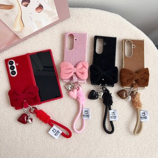 Ốp Điện Thoại Cho Samsung Galaxy Z Fold7 Fold 7 6 5 4 3 5G Lông Thú Teddy Hình Gấu Nơ Trái Tim Mặt Dây Chuyền Có Dây Buộc