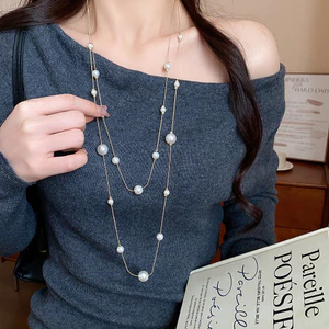 Vòng cổ ngọc trai hai lớp đính cườm cổ điển kiểu Pháp, phù hợp với nhiều bộ đồ dành cho nữ