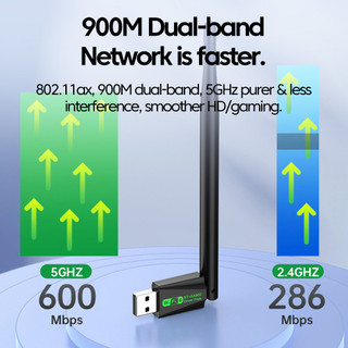 Elough WiFi 6 Bộ chuyển đổi USB 900Mbps Bluetooth 5.4 AX900 USB Dongle Thẻ mạng không dây Băng tần kép 2.4G 5G Bộ thu Ethernet Trình điều khiển miễn phí cho PC