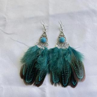 Ghgl ️ Bông tai lông vũ ngọc lam và tua rua, phong cách Bohemian và cổ điển dân tộc