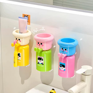Giá đỡ bàn chải đánh răng từ tính đáng yêu có bộ cốc Tiết kiệm không gian Phòng tắm sắp xếp Giá lưu trữ treo tường