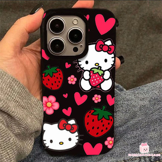 Ốp Lưng Cho Iphone 17 15 12 14 13 11 16 Pro Max Air 7 16 15 14 8 6 Plus 7Plus XS X XR Max SE 2022 Phim Hoạt Hình HelloKitty Trái Tim Tình Yêu Dâu Tây Sang Trọng Bóng Bề Mặt