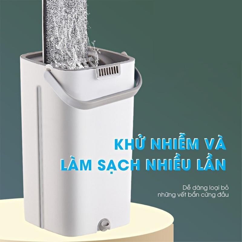 Bộ Cây Lau Nhà tự vắt (1 Thùng + 2 Cây Lau + 8 Bông Lau), Chổi Lau Nhà Tự Vắt Thông Minh Đầu Xoay 360 Độ tiện lợi
