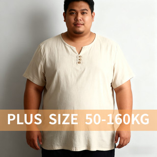 Áo Thun Nam Plus Size Cổ Chữ V Vải Lanh Cotton Phong Cách Trung Hoa Tay Ngắn
