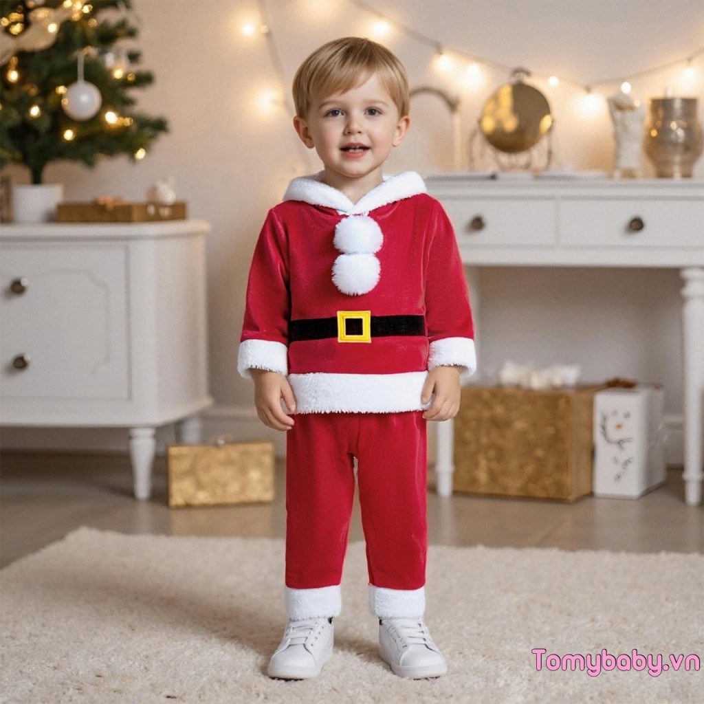 Bé Ông Già Noel Trang Phục Cho Bé Gái Bé Trai Dài Tay Có Mũ Trùm Đầu + Quần Trang Phục Giáng Sinh Trang Phục Hóa Trang