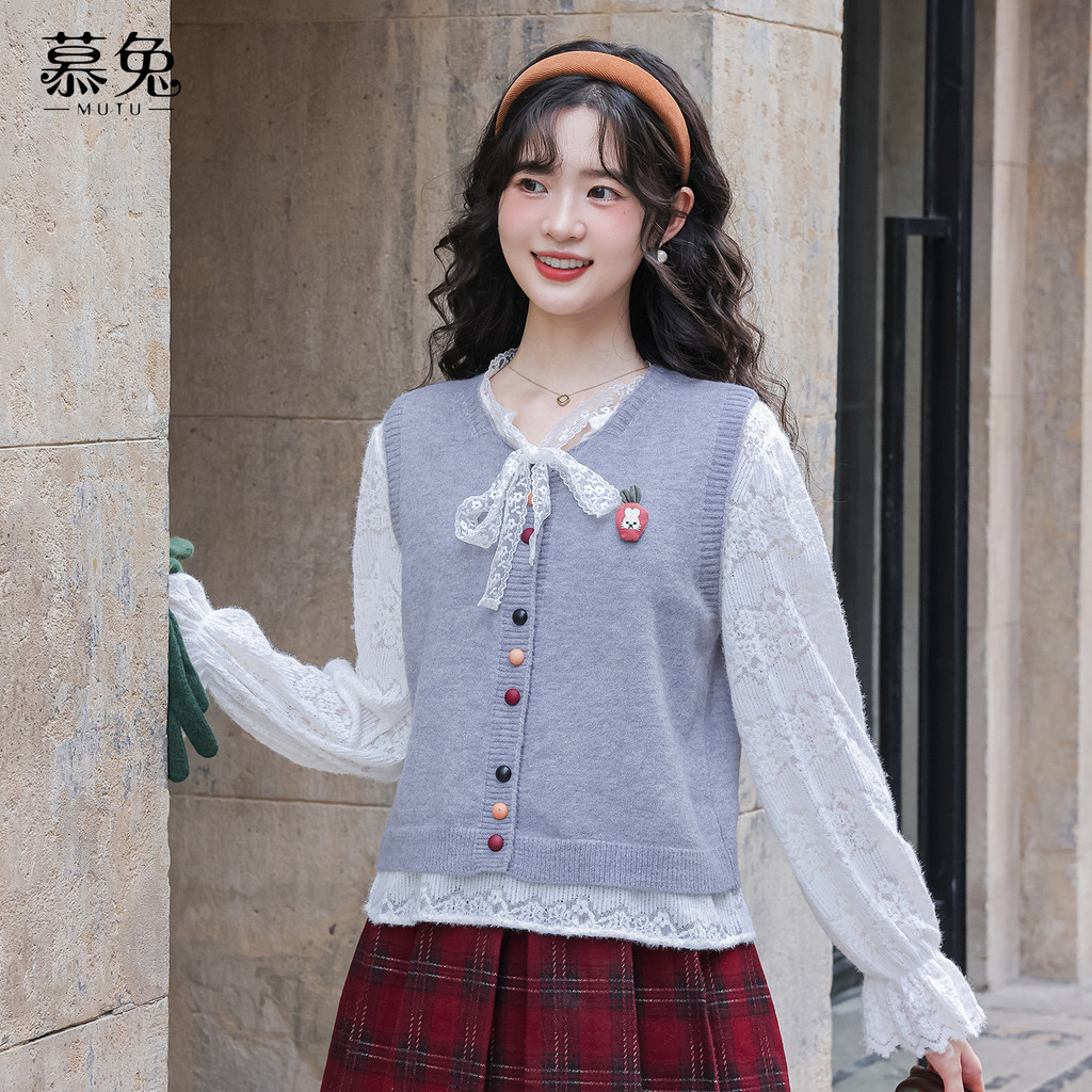 Mutu Ren Voan Áo Sơ Mi Lớp Áo Vest Hai Mảnh Bộ Nữ Mùa Xuân 2026 Mới Pháp Top Set