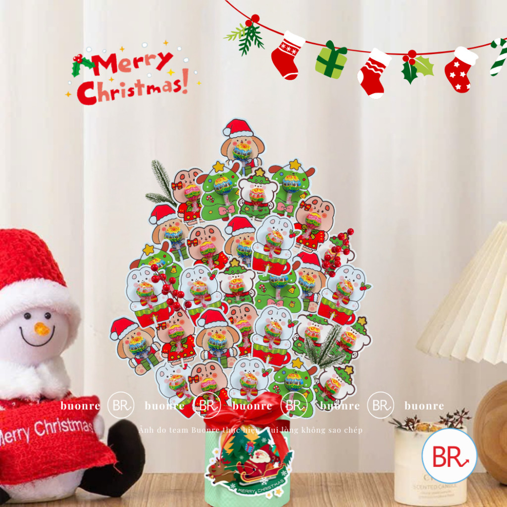 [QUÀ Noel] Set giỏ hoa kẹo mút Noel dễ thương-Quà tặng cho bé, trang trí tiệc,phát kẹo vui nhộn ANGIHOME