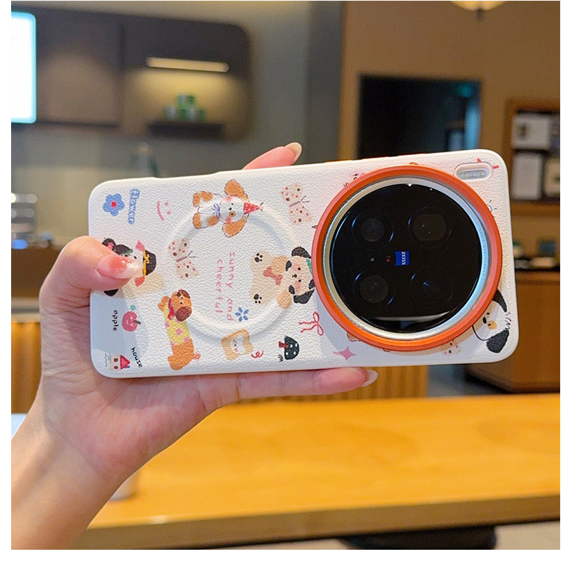 Ốp điện thoại bằng da chó con dễ thương mới cho Vivo x200pro / x200s x300pro Vỏ bảo vệ từ tính