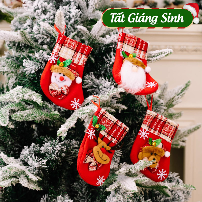 Tất noel nhỏ trang trí – Phụ kiện cây thông giáng sinh, vớ treo hình ông già noel, tuần lộc, đựng bánh kẹo trang trí