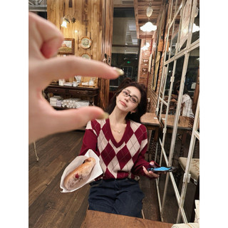 Áo Len Chui Đầu Cổ Chữ V Kim Cương Cổ Điển Mùa Thu Đông