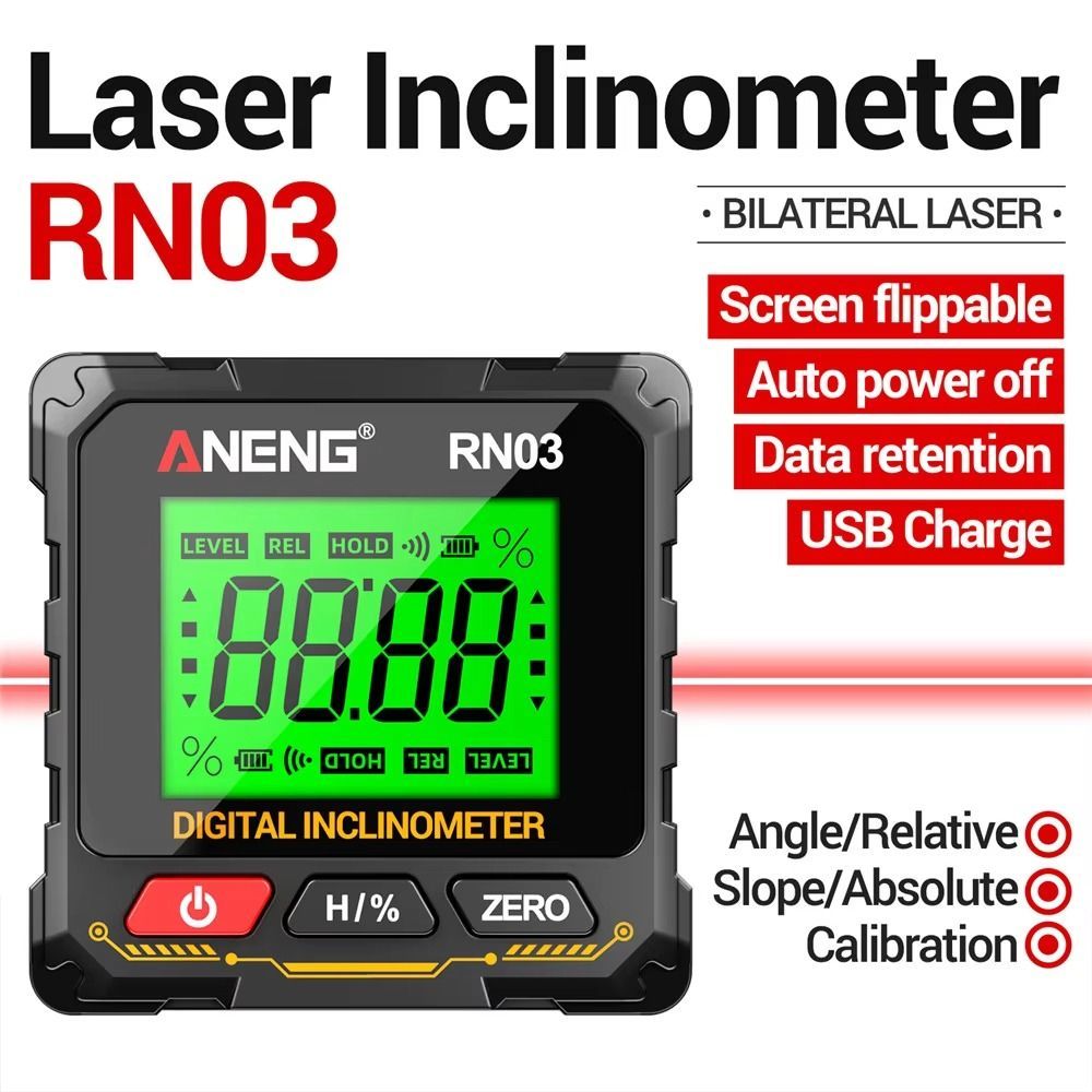 Máy đo độ nghiêng kỹ thuật số NATURALHM, Máy đo độ nghiêng Laser đa chức năng có thể sạc lại, Màn hình LCD Đo độ chính xác cao Máy tìm góc kỹ thuật số gia đình