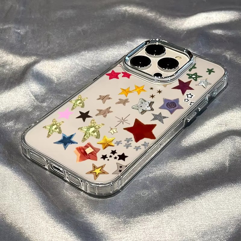 Ốp điện thoại trong suốt hình ngôi sao đầy màu sắc cho iPhone 17 Air 16 Pro Max 15 14 13 12 11 XR X XS 7 8 Plus SE2