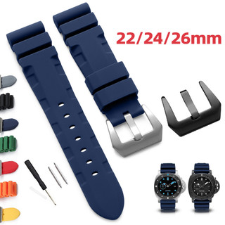 Dây đeo đồng hồ silicon cao su 22mm 24mm 26mm cho băng đô chống nước Panerai dành cho nam nữ màu xanh lá cây Khóa màu xanh đỏ vàng