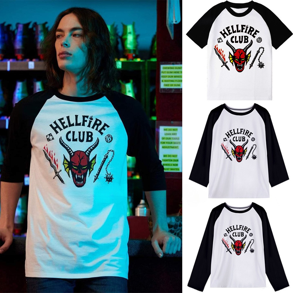 Mới Stranger Things Hellfire Club Áo thun theo chủ đề Unisex Bông Tai Kẹp Hông Phong Cách Cổ Tròn Tay Ngắn Cho Nam Nữ